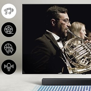 Soundbar with TV and Adaptive Sound Lite icons